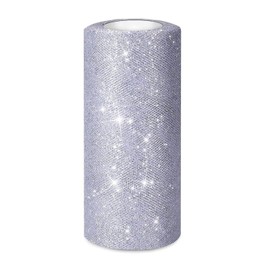 1 Rolls 50 Yards 6” Wide Sparkling Tulle Roll Glitter Tulle Fabric Ribbon Roll Tulle Spool for Bow Making Tutu Skirt Wedding Christmas Tree Decoration, Silver