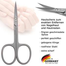 Drei Schwerter Cuticle Scissors, Curved, for Precise Removal of Skin Remnants, Rustproof Brand Quality Made In Germany, Contents: Black Faux Leather Case with Curved Cuticle Scissors