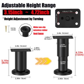 HAIYUU Furniture Foot, Height Adjustable, Pack of 4 Furniture Feet, Black Metal, Adjustable Steel Bed Feet, Replacement Support Feet, Table Legs for Furniture, Sofa, Bed, Bedside Table, Cabinet