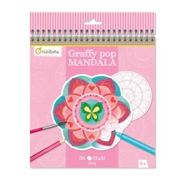 Avenue Mandarine - Ref GY027O - Graffy Pop Mandala Colouring Book - Girl Designs - Easy-to-Detach Pre-Cut Shapes, 250gsm Drawing Paper, 36 Sheets, 12 Designs, Suitable for Ages 6+