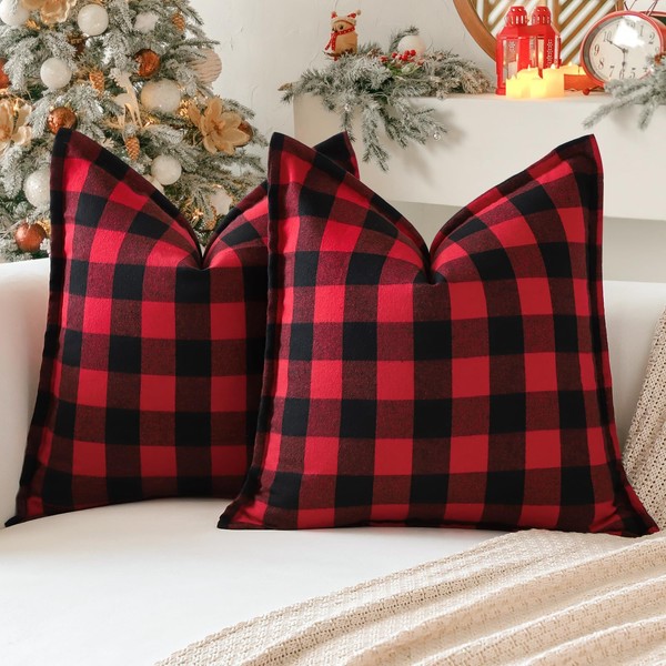 Sungeek Set of 2 Christmas Tartan Cushion Covers 40 x