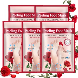 5Pcs Foot Peel Mask for Dry Cracked Feet, Rose Extract Moisturizing Foot Masks, Exfoliating Foot Peeling Socks for Women & Men, Hydrating Foot Mask for Soft Smooth Feet Spa at Home