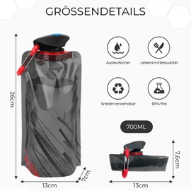 Barlone Pack of 4 Foldable Water Bottles, 700 ml, Reusable Foldable Water Bottle, Water Bottle, Foldable with Clip, BPA-Free Folding Bottle, Drinking Bag for Travel, Adventure, Hiking, Fitness