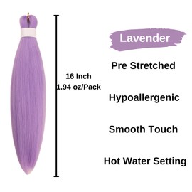 Lavender Purple Braiding Hair Pre Stretched Light Purple prestretched Braiding Hair Hypoallergenic Synthetic Knotless Itch Free Box Braids (16 inch,4 Packs)