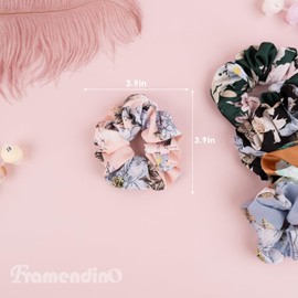 Framendino, 5 Pack Silk Satin Scrunchies Floral Printed Elastic Hair Ties Accessories Gift Set for Woman