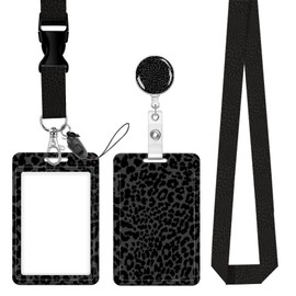 Badge Reels Retractable with Carabiner Reel Clip, ID Name Tag Work Badge Holder Belt Ferrule, Identity ID Badge Holder Cover Case for Office Work Nurse Teacher Student Gifts(Luxury Black Leopard)