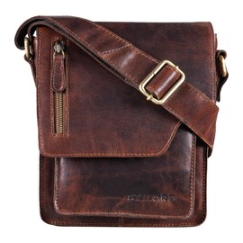 STILORD 'Pete' shoulder bag leather small for men messenger bag cross-body vintage design fit for 8,4 inch tablets bag real leather, Colour:florida - brown