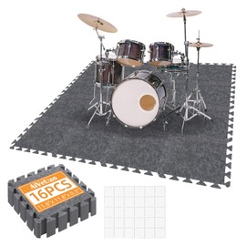 AiVeUao 16Pcs Sound Absorbing Interlocking Floor Mats, 11 x 11 x 0.3 Inch High Density Piano Carpet Drum Rug, Non-Slip Anti Vibration Soundproof Pads, Grey