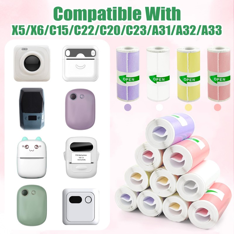 Mini Printer Sticker Paper Roll,12 Rolls Thermal Paper for Children