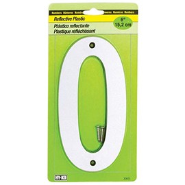 Hy-Ko 6” Classic Reflective Plastic House Number, Modern Raised Numbers for Exterior House, Durable Convenient Marking for Home Address with Included Mounting Hardware for Simple Installation