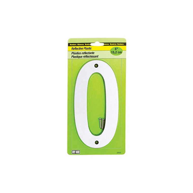 Hy-Ko 6” Classic Reflective Plastic House Number, Modern Raised Numbers