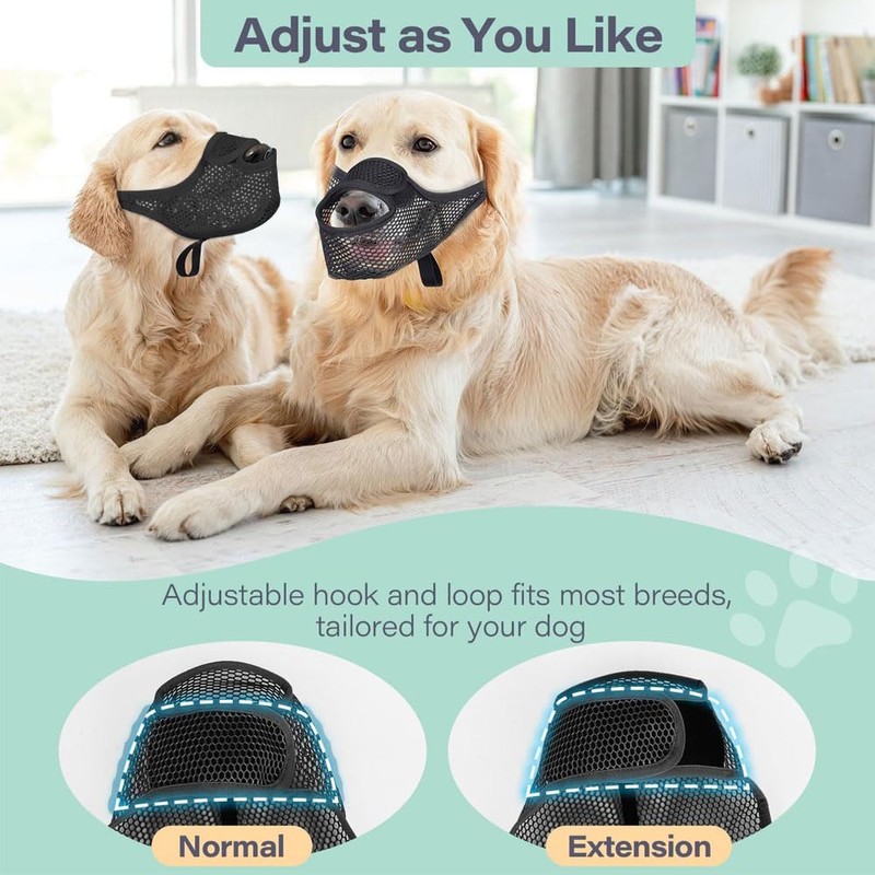 FDEETY Muzzle for Dogs, Adjustable Loop, Breathable Mesh, Prevents Biting,