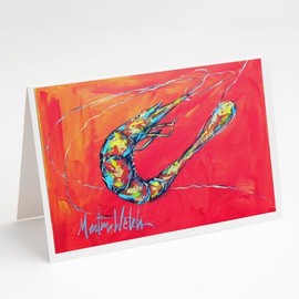 Caroline's Treasures Shrimp Seafood Three Greeting Cards Pack of 8 Blank Cards with Envelopes Whimsical A7 Size 5x7 Blank Note Cards