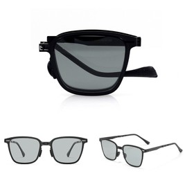 GMKATEYE Polarized Foldable Sunglasses for Women Mens - Ultra Lightweight Folding Sunnies for Driving & Travel - UV400 Protection Square Retro Style Unisex Shades (Black/Gray)