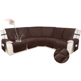 HDCAXKJ 100% Waterproof Velvet Recliner Sectional Couch Covers L Shaped Corner Reclining Sofa Cover Washable Thick Non Slip Sectional Slipcover with Pockets (5 Seat Recliner Couch, Dark Brown)