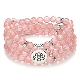 oasymala Chanting Mala Prayer Beads 108 Small Lotus Flower Meditation Necklace Bracelet, Stone