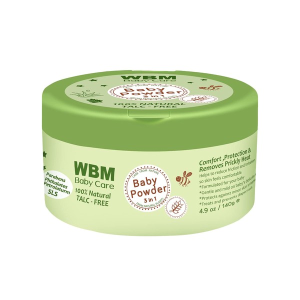 WBM Care Baby Powder Talc Free, specifically designed for baby's delicate skin, Unscented Baby Powder-140g