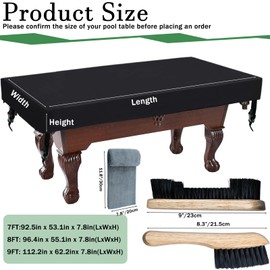 7/8/9 Foot Pool Table Cover, Pool Table Accessories with Billiard Table Brush All Season Rain Dust UV Protection Snooker Table Cover (Black, 8 feet)