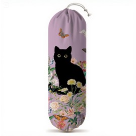 zukmvuh Plastic Bag Holder, Grocery Bag Organizer Storage, Kitchen Dispenser Holders Reusable Shopping with Free Adjustment Drawstring Closure for Home Kitchen Decor, Flower Cat