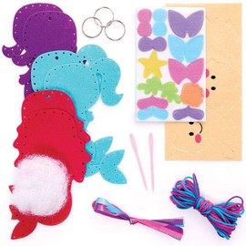 Baker Ross FC833 Mermaid Keyring and Bag Dangler Sewing Kits - Pack of 3, Girls Sewing Craft Kit, Kids Arts and Crafts, Accessories for Kids