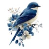 Pretty Spring Bird on Branch Watercolor Art - Blue Vinyl