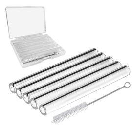Reusable Clear Glass Blowing Tubes, 4 Inches (100mm) Length, 12MM OD, 2MM Wall Thickness, Set of 5 Tubes + Cleaning Brush + Protect Box