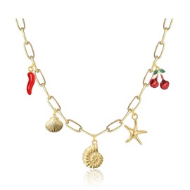 Starfish Necklace Gold Seashell Charm Necklace for Women Beach Shell Necklace Summer Surfer Neclace Beach Jewelry Boho Layered Necklaces Summer Dresses Accessories