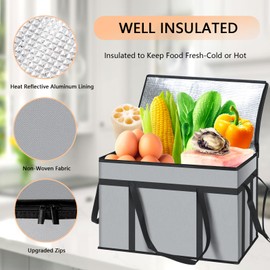 OfficeCastle 1-Pack Insulated Delivery Bags, XX-Large Food Delivery Bag for Pizza, Doordash Catering, Food Warmer Hot Bag (Grey)
