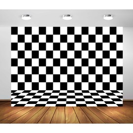 Loccor 9x6ft Fabric Black and White Checkered Backdrop Classic Black White Racing Checker Texture Background Chess Board Theme Room Backdrop Birthday Party Supplies Baby Shower Photo Props