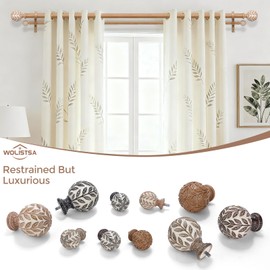 Wolistsa Boho Decorative Double Curtain Rod, 36-122 Inch, White Wood