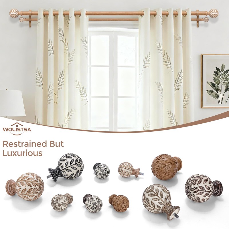 Wolistsa Boho Decorative Double Curtain Rod, 36-122 Inch, White Wood