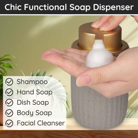 Segbeauty 10.8oz Ceramic Foaming Soap Dispenser, 320ml Empty Refillable Liquid Hand Wash Dish Soap Dispenser, Body Wash Shampoo Pump Bottle Dispensing Container for Kitchen Bathroom Countertop Gray