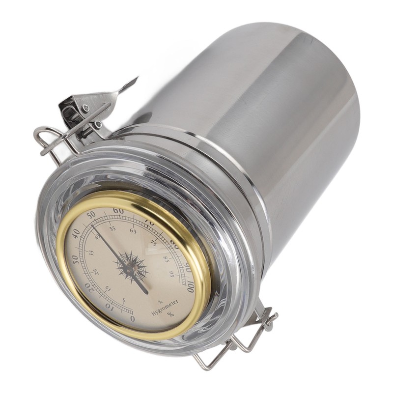 Cigar Jar Stainless Steel Silicone Ring with Hygrometer Waterproof Sealed