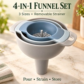 4 in 1 Kitchen Funnel Set with Detachable Strainer – BPA Free Plastic Funnels for Oil Liquids Spices and Bottle Filling