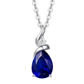 FANCIME Sapphire Necklace 14K Solid White Gold Pear Shaped Teardrop Pendant September Birthstone Jewelry Gifts for Mom Women