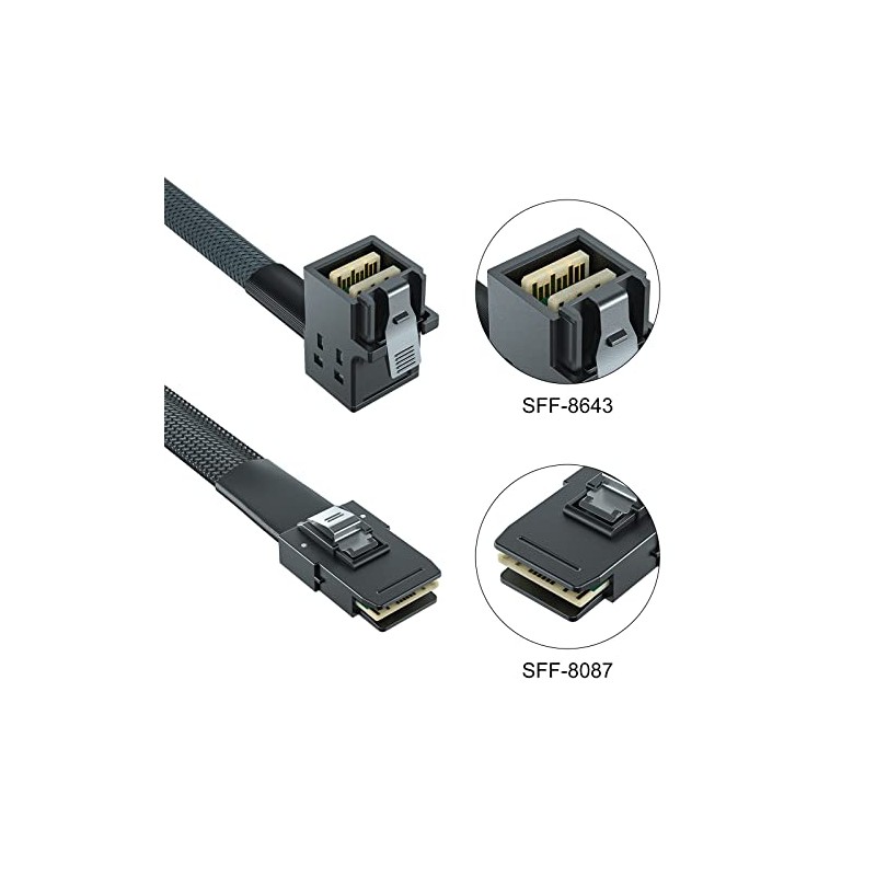 10Gtek® Mini SAS SFF-8643 to SFF-8087 Cable, Right Angle to
