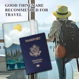 ATJFKIXL Passport Holder for Travel Essentials, RFID Premium Leather Passport Wallet Cover Case for Travel Must Haves Accessories, Passport Book Holders for Women Men Cute Mountain