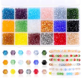 AWARDSEN 1800 Pcs Glass Beads 4mm AB Color Small Crystal Beads for Bracelet Making 18 Colors Bicone Acrylic Bead for Crafting DIY Necklace Earring Jewellery