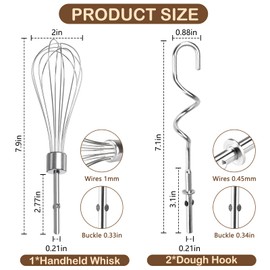 Wbgraceful 3-Piece Stainless Steel Hand Mixer Set: Beaters, Dough Hooks, and Whisk Attachment for Kitchen Accessories. Compatible with Hand Mixers.
