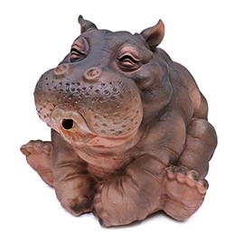Happy Hippo Baby Decorative Plumbed Pond Statuary Fountain Spitter - Complete Kit with Pump and Tubing - for Ponds and Water Gardens