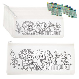 Partituki Party Bag Children's Birthday Boy Pencil Case to Paint Sets of 7 Coloured Crayons Small gifts for kids party. Pinata filling. Non-toxic certified.