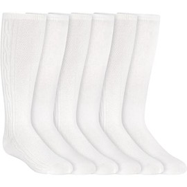 Girls 6 Pair Pack Soft Uniform Cable Dress Knee High Socks Comfort Seam Toe, White, Medium
