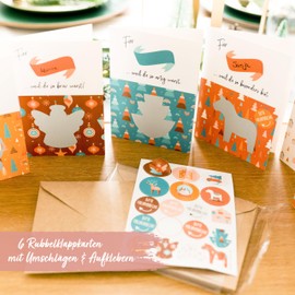 Papierdrachen 6 Folding Cards for Scratching at Christmas in DIN A6 - with 6 Wrapping Paper Envelopes and Matching Decorative Stickers - Send Unique Christmas Post - Boho - Set 01