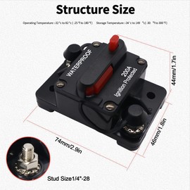 HiSport 200A AMP Circuit Breaker Fuse Holder w/Manual Reset Switch Waterproof DC 12-48V Compatible with Boat Trolling Motor Marine ATV Trailer Vehicles Stereo Audio Electronic Battery Solar System