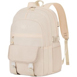 KROSIAS School Backpack for Teen Girls Women, Lightweight Cute Bookbag Large 15.6 Inch Laptop Bag for High School College Students - Beige