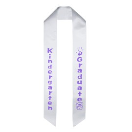 GraduatePro 2023 Kindergarten Graduation Sash White Satin Printed with Bear and Palm for Kids Purple