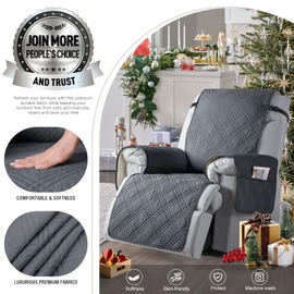 TAOCOCO 100% Waterproof Recliner Chair Cover, Non Slip Recliner Covers for Recliner Chair with Pocket, Washable Reclining Chair Cover Furniture Protector for Kids, Pets(Recliner Chair, Dark Grey)