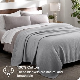 Bare Home Light Grey Waffle Blanket, King 108Wx90L, 100% Cotton, Soft & Breathable Blanket for All Seasons, Lightweight Blanket, Perfect for Layering Bed, Sofa & Couch (King/Cal King, Light Grey)