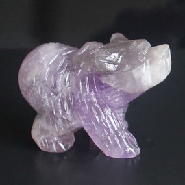 HLbshi Hand Carved Gemstone Crystal Bear Figurine Animal Statue Carving Office Home Decor Collections 2'' (Purple Amethyst)