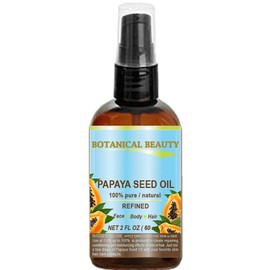Botanical Beauty PAPAYA SEED OIL. 100% Pure/Natural/Undiluted/Refined Cold Pressed Carrier oil. 2 Fl.oz.- 60 ml. For Skin, Hair and Lip Care.